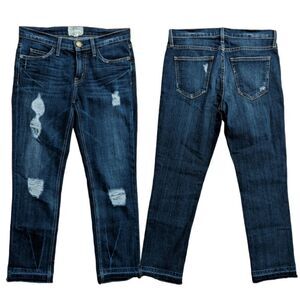 Current/Elliott The Cropped Straight Leg Raw Hem Jeans Size 25